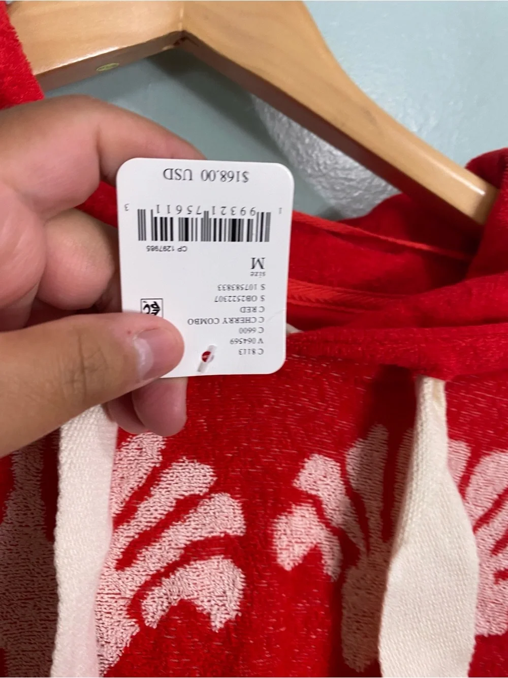 Free People Shell Baby Hoodie Medium Red Terry Cloth